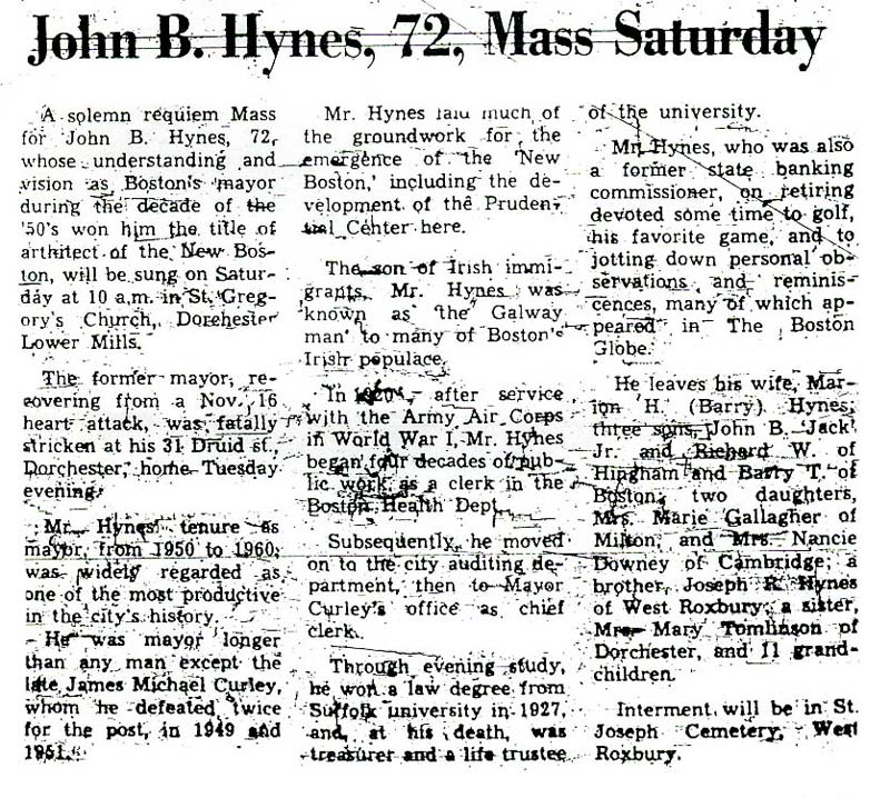 Mass for John B. Hynes - January 1970