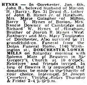Death Notice of John B. Hynes